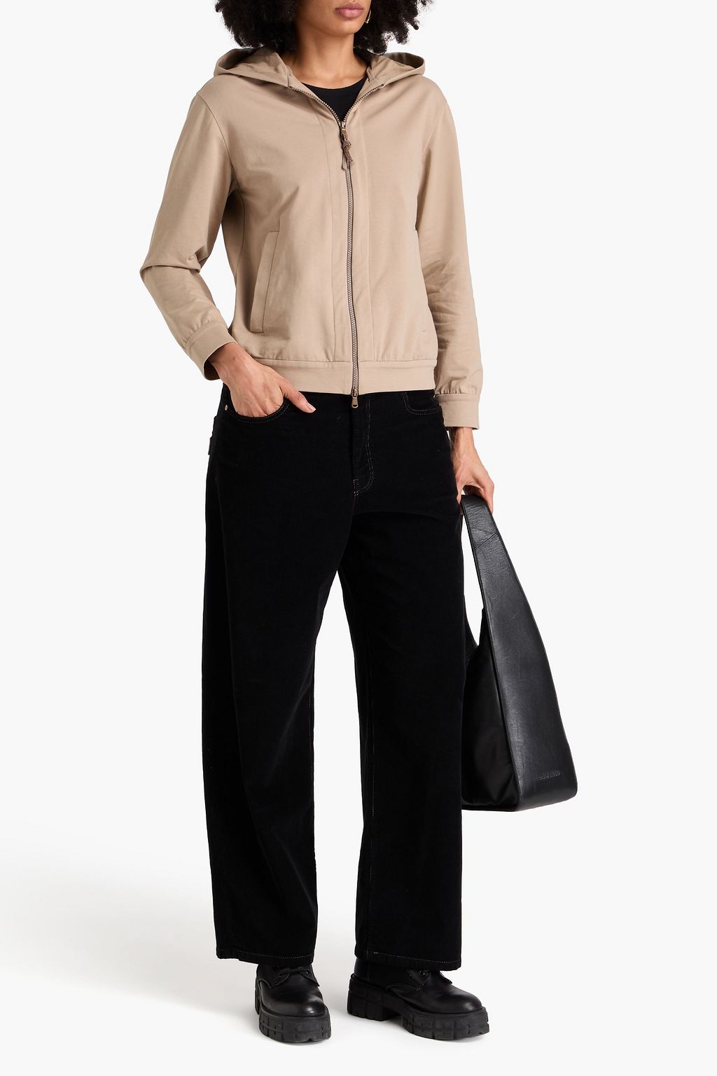 BRUNELLO CUCINELLI 비즈 장식 프렌치 코튼 혼방 테리 집업 후디