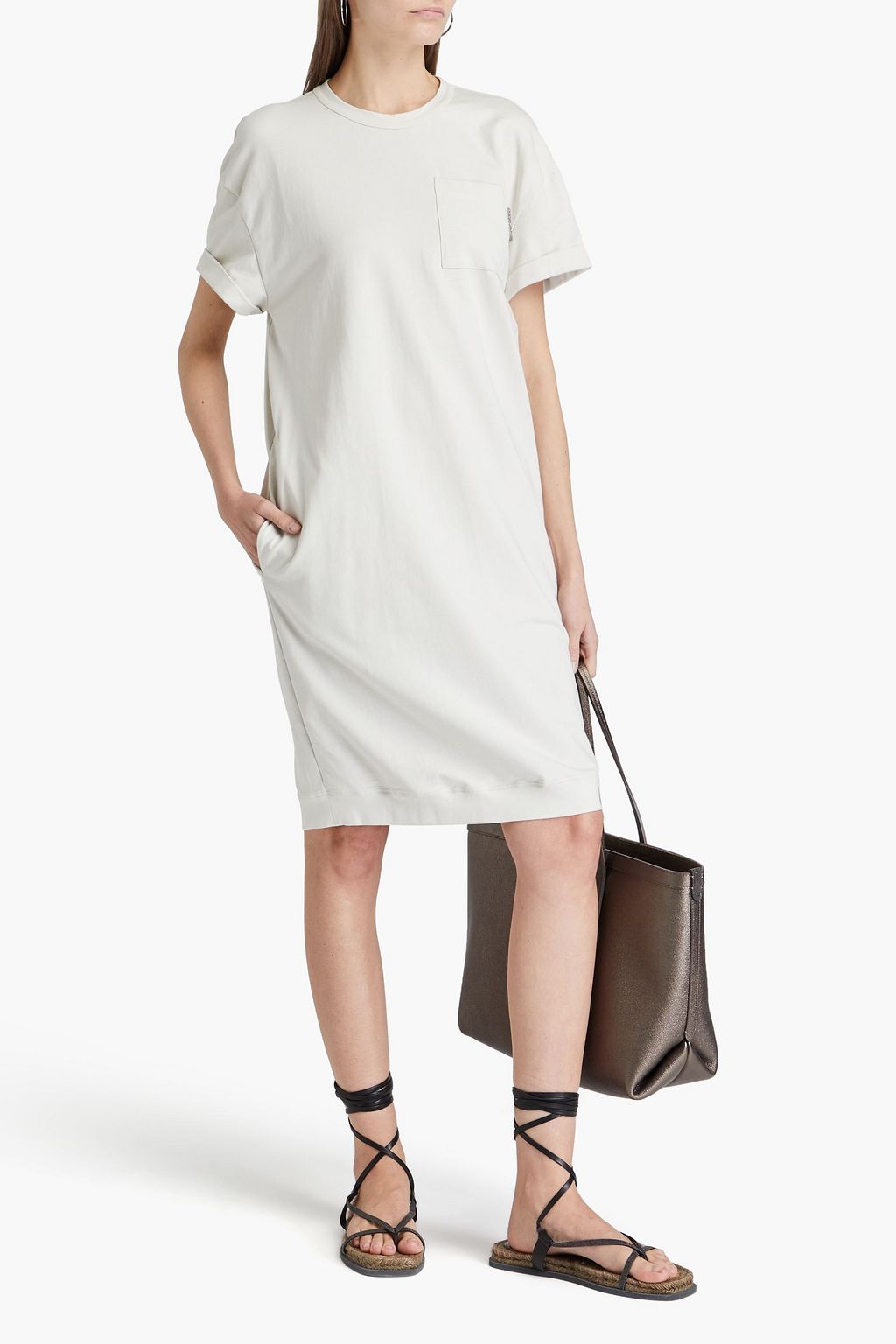 BRUNELLO CUCINELLI Kleid aus Jersey aus einer Baumwollmischung mit Zierperlen