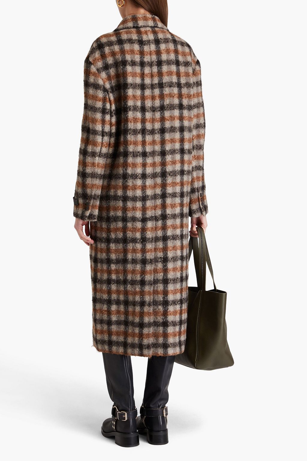 BRUNELLO CUCINELLI 비즈 장식 체크 알파카 코트