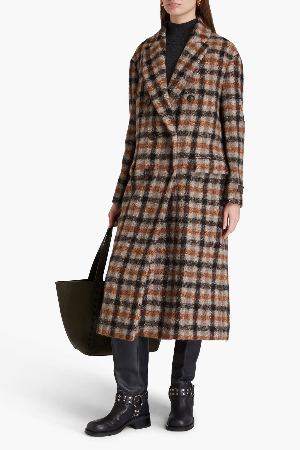 BRUNELLO CUCINELLI 비즈 장식 체크 알파카 코트