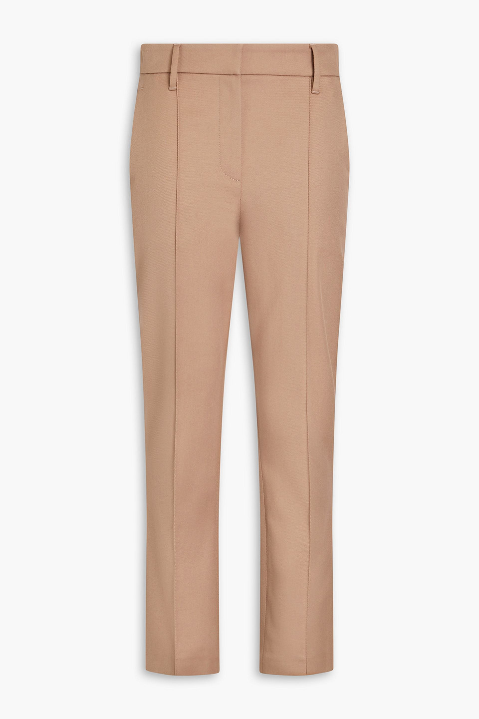 Brunello Cucinelli Cropped Cotton-blend Twill Tapered Trousers In Brown