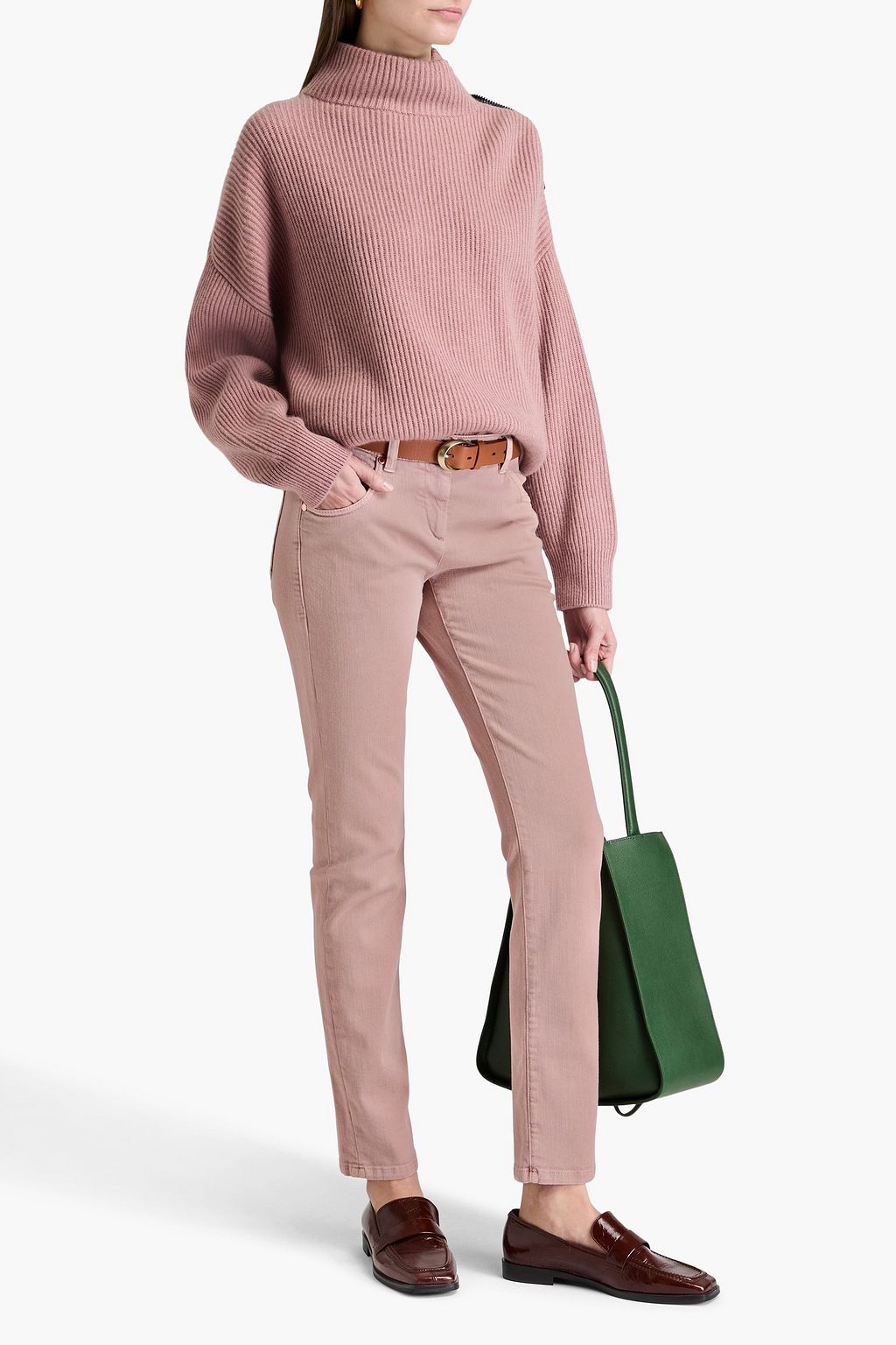 BRUNELLO CUCINELLI 비즈 장식 미드라이즈 슬림 레그 진