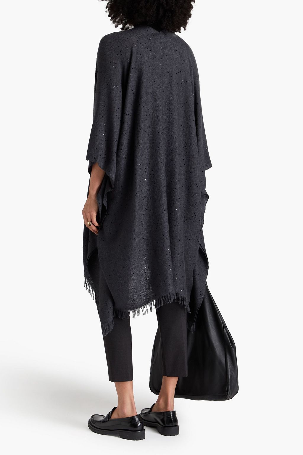 BRUNELLO CUCINELLI Sequin-embellished fringed cashmere and silk-blend wrap