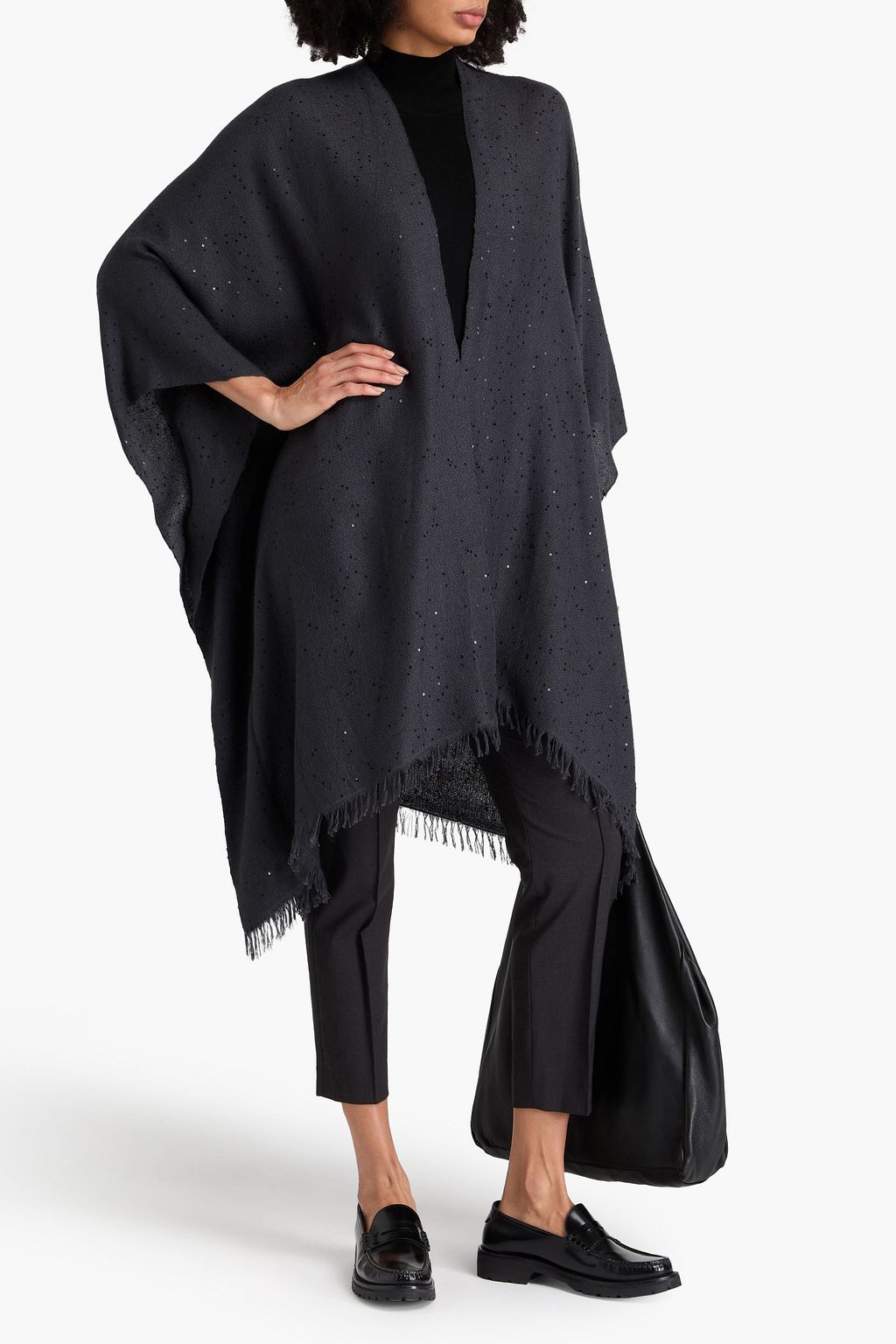 BRUNELLO CUCINELLI Sequin-embellished fringed cashmere and silk-blend wrap