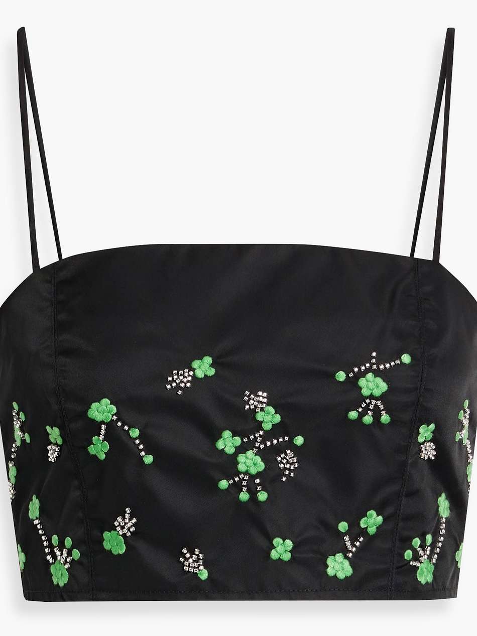 cropped embroidered satin-twill top