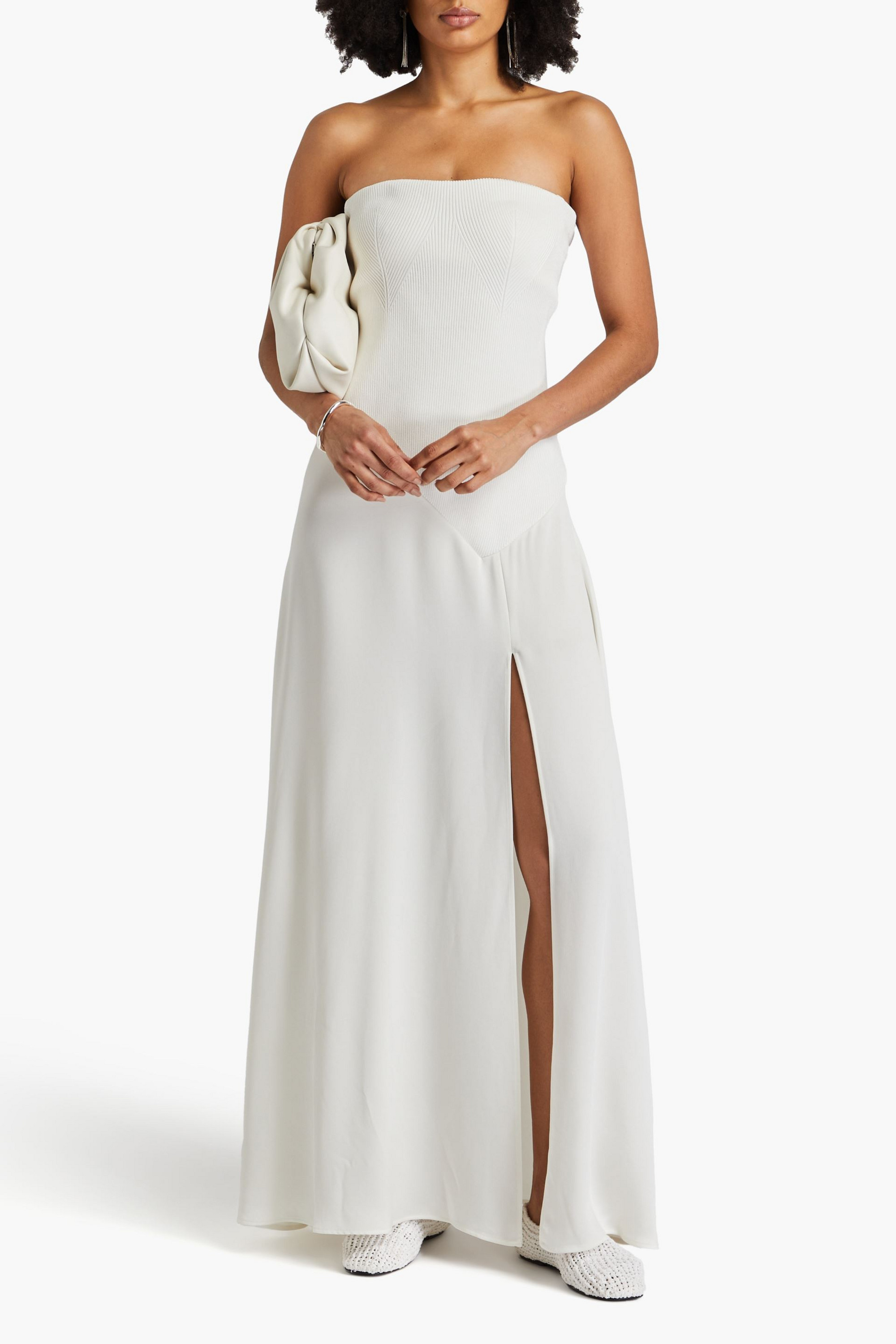 SIMKHAI Kory strapless knit-paneled satin-crepe maxi dress