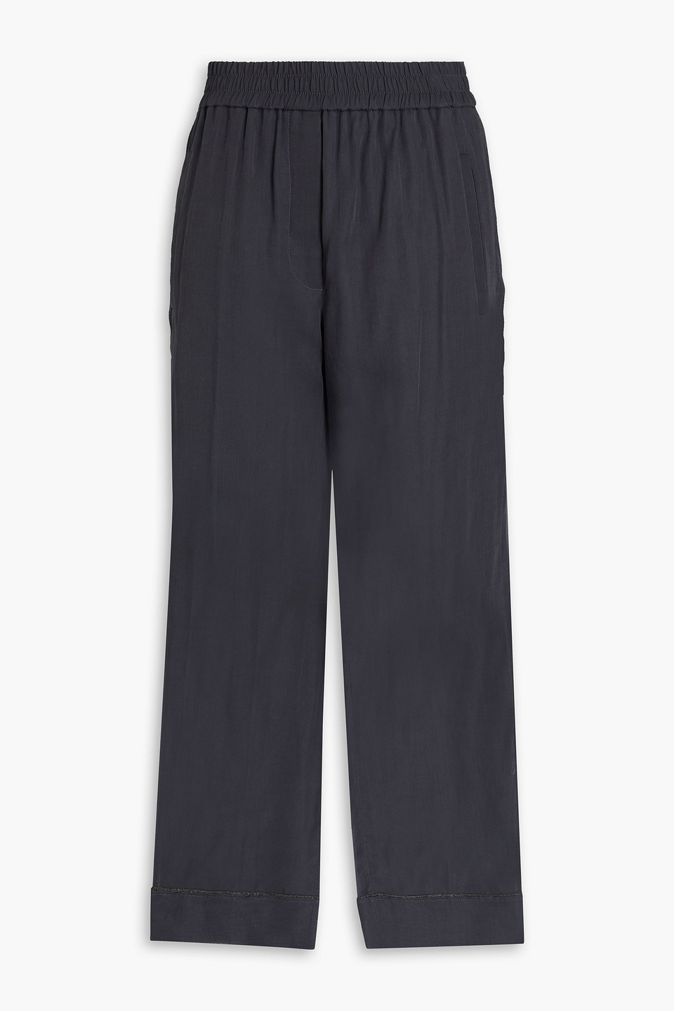 Brunello Cucinelli Cropped Bead-embellished Cotton Track Pants In Charcoal