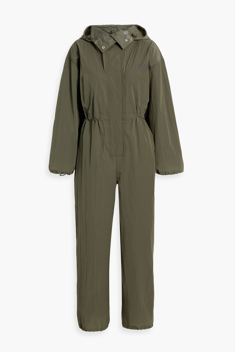 Ganni Ripstop Hooded Jumpsuit In Army Green