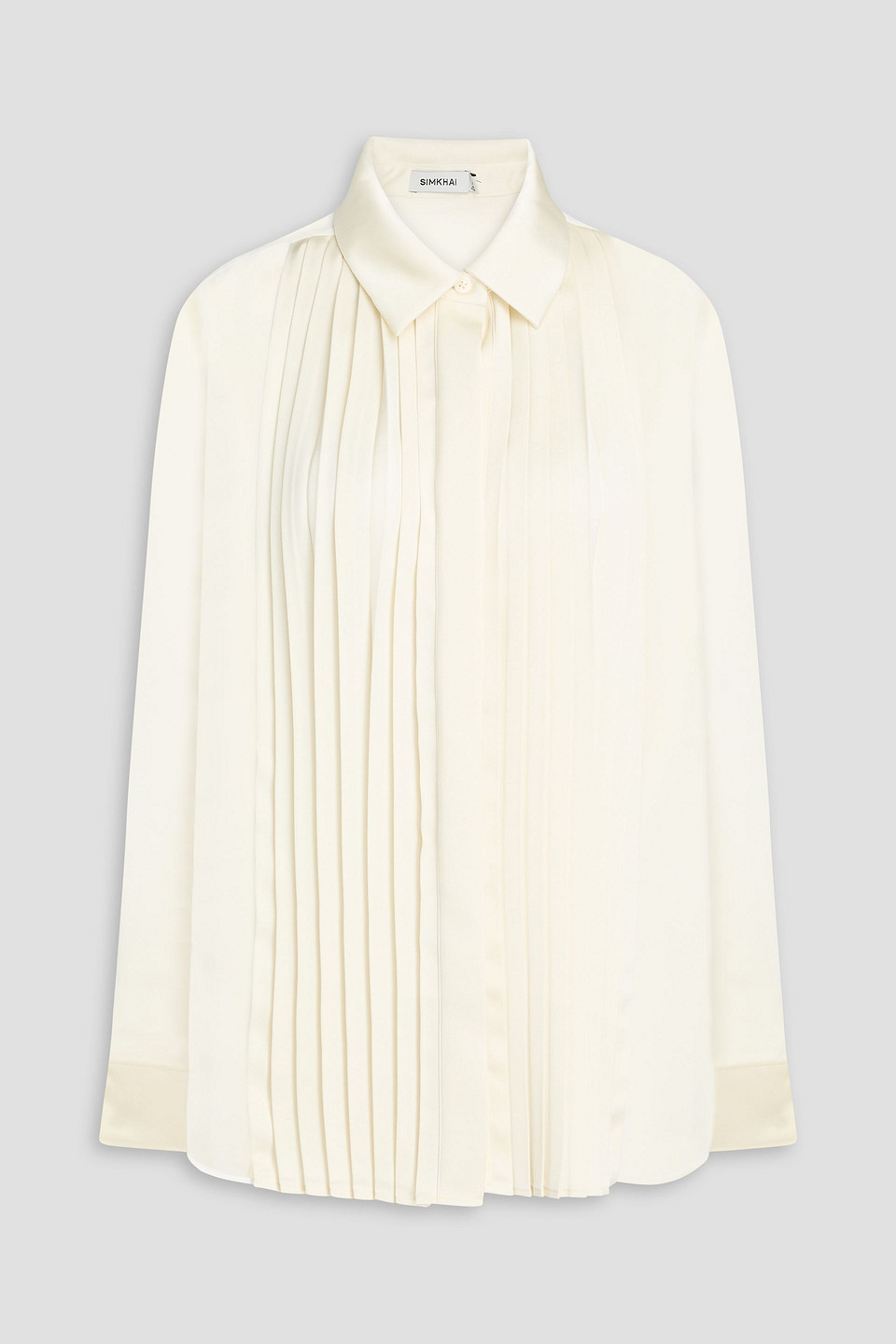 Vinka pleated satin-paneled georgette shirt