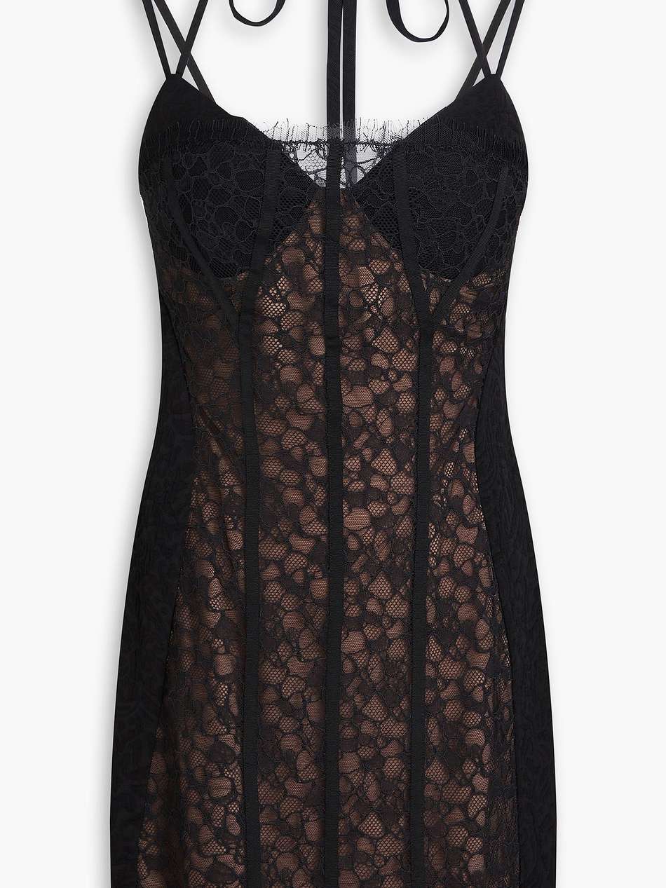alodie cloqué-paneled corded lace mini dress