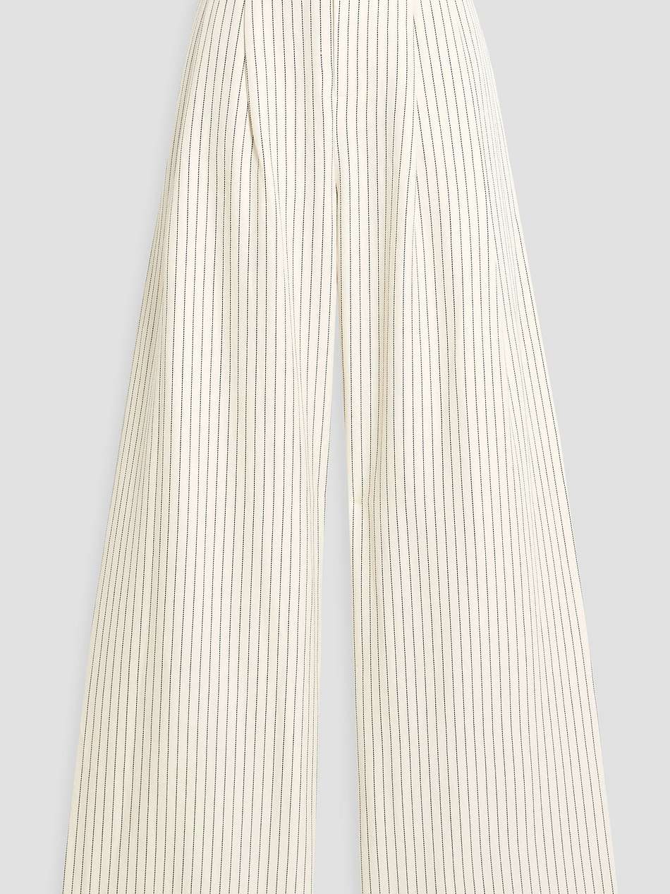 striped cotton and linen-blend twill wide-leg pants