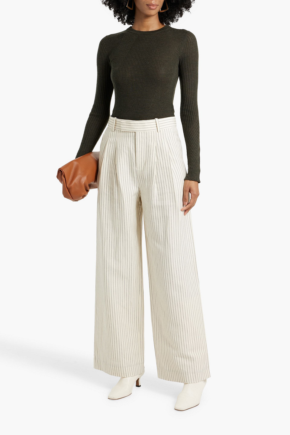 Frame Striped Cotton And Linen-blend Twill Wide-leg Pants In Cream
