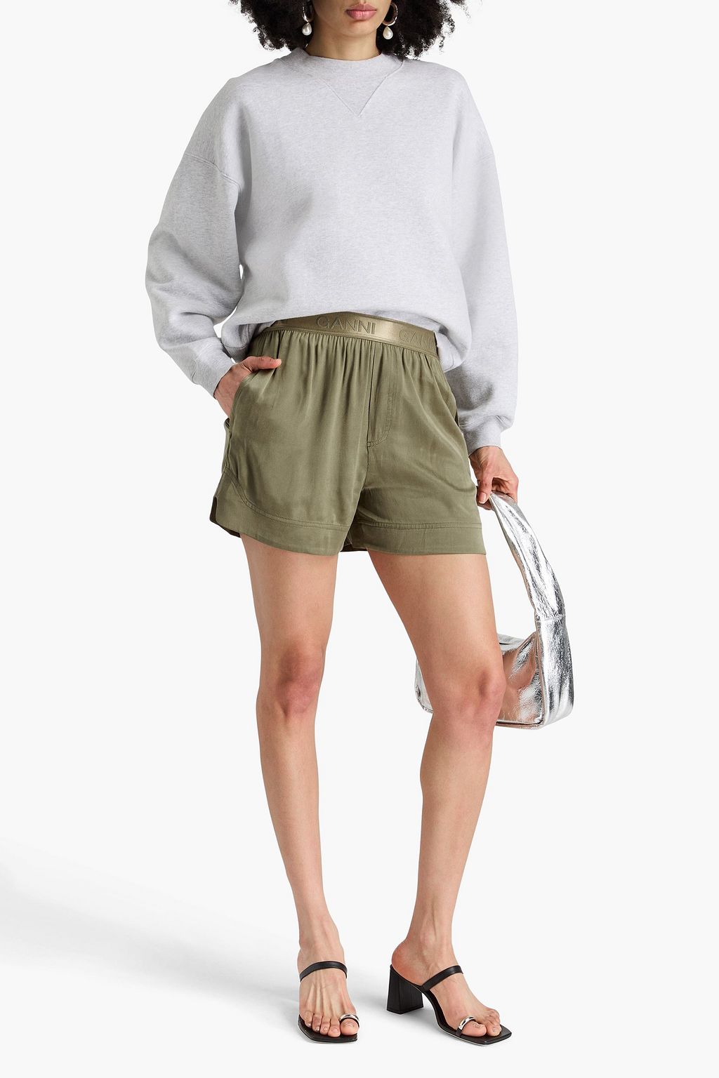 GANNI Cupro-blend shorts