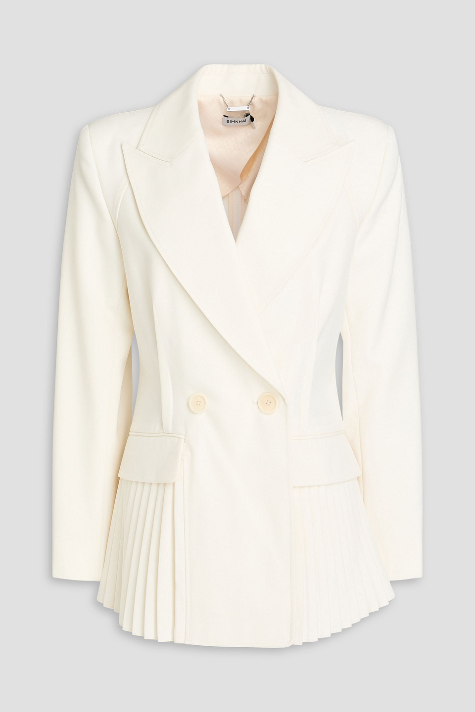Simkhai Izzie Double-breasted Pleated Wool-blend Twill Blazer In Ivory