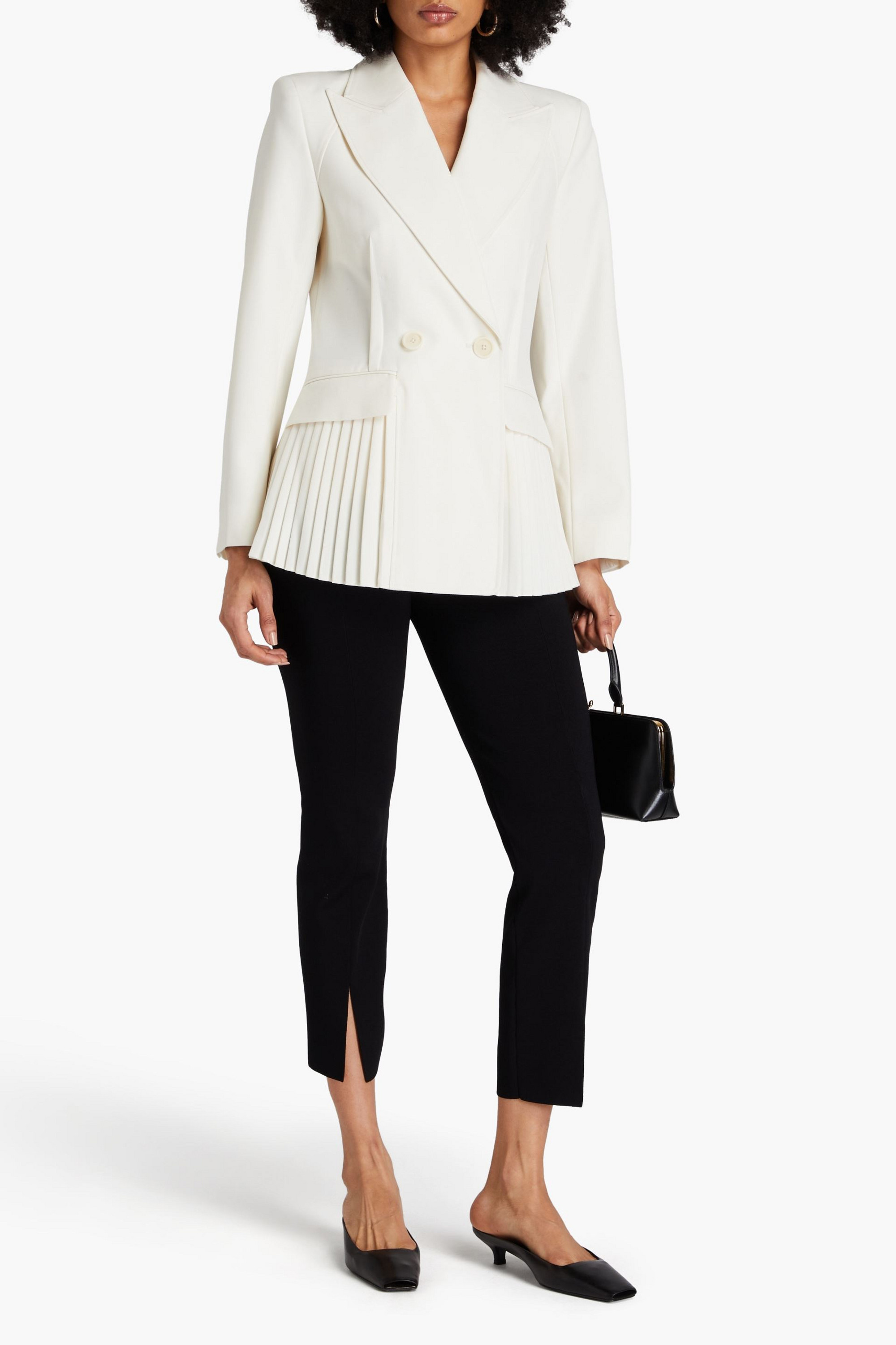 SIMKHAI Izzie double-breasted pleated wool-blend twill blazer