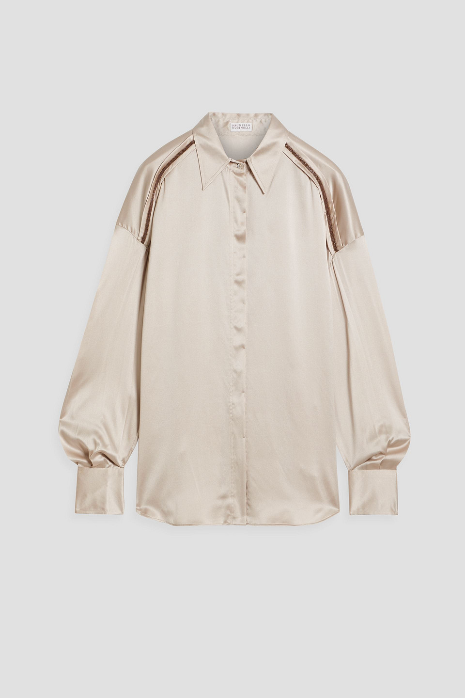 Brunello Cucinelli Bead-embellished Silk-blend Satin Shirt In Neutral