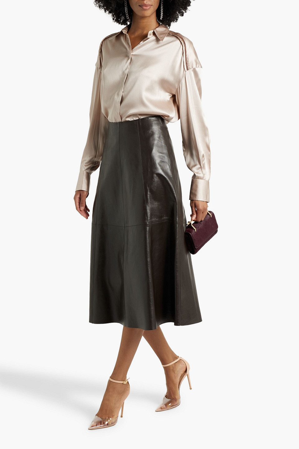 Brunello Cucinelli Bead-embellished Silk-blend Satin Shirt In Neutral
