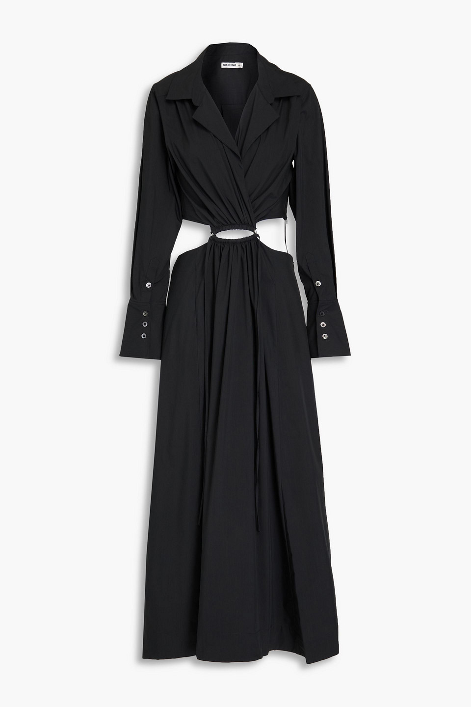 Simkhai Alex Wrap-effect Cutout Cotton-blend Poplin Maxi Shirt Dress In Black