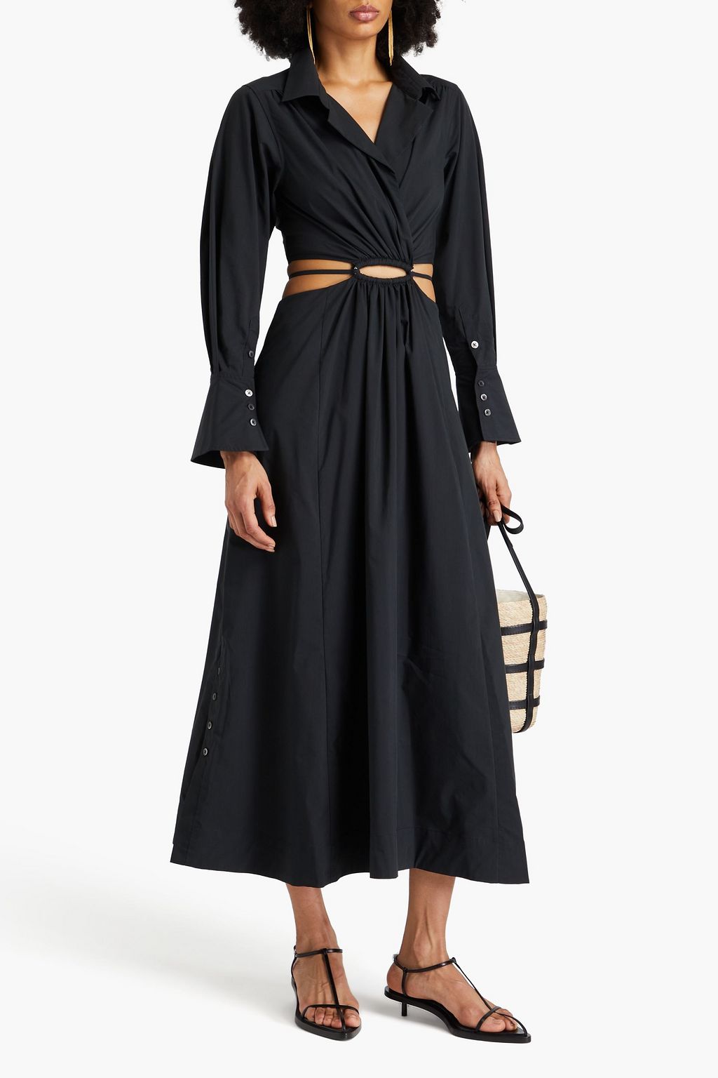 SIMKHAI Alex wrap-effect cutout cotton-blend poplin midi shirt dress