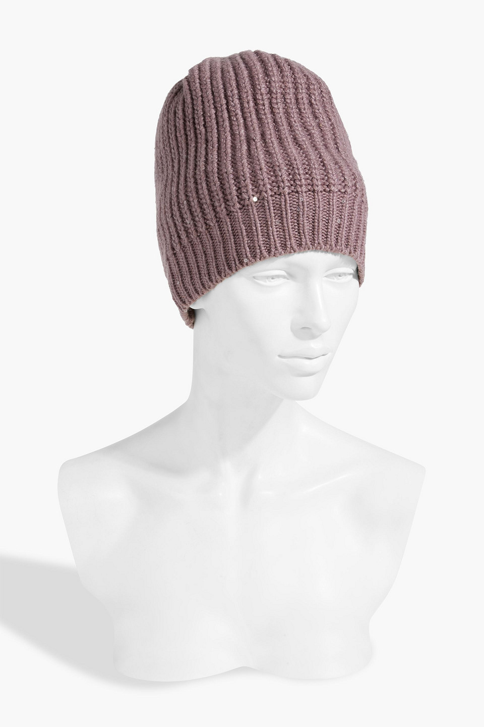 BRUNELLO CUCINELLI RIBBED SEQUIN-EMBELLISHED CASHMERE AND SILK-BLEND BEANIE