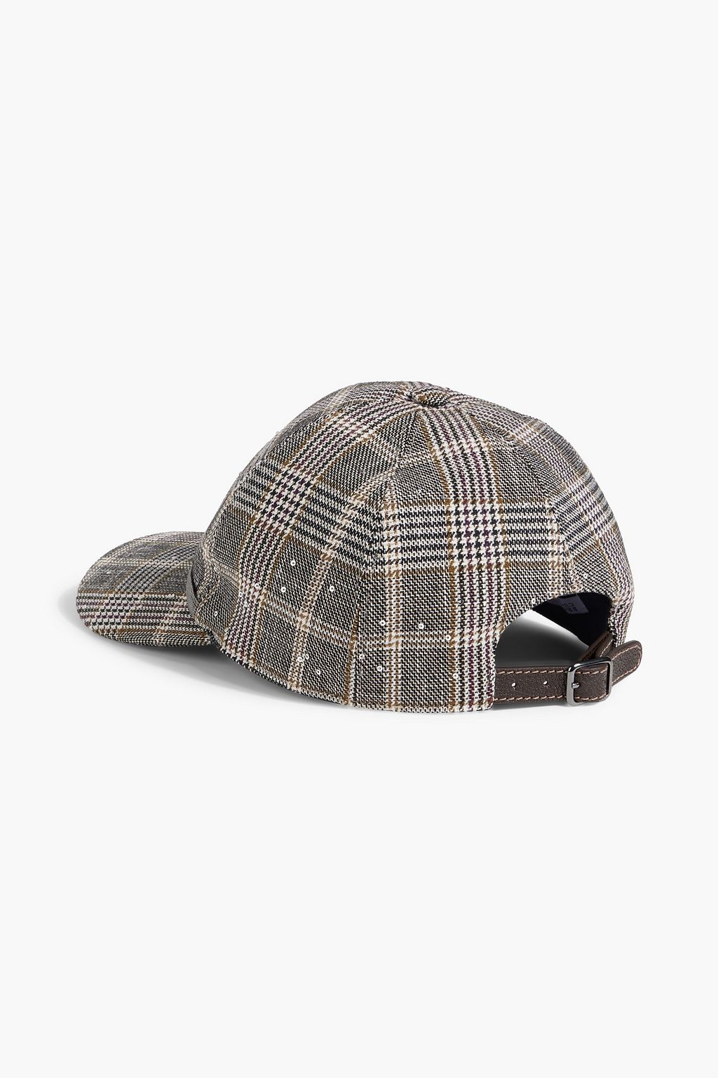 BRUNELLO CUCINELLI Embellished Prince of Wales checked wool-blend tweed baseball cap