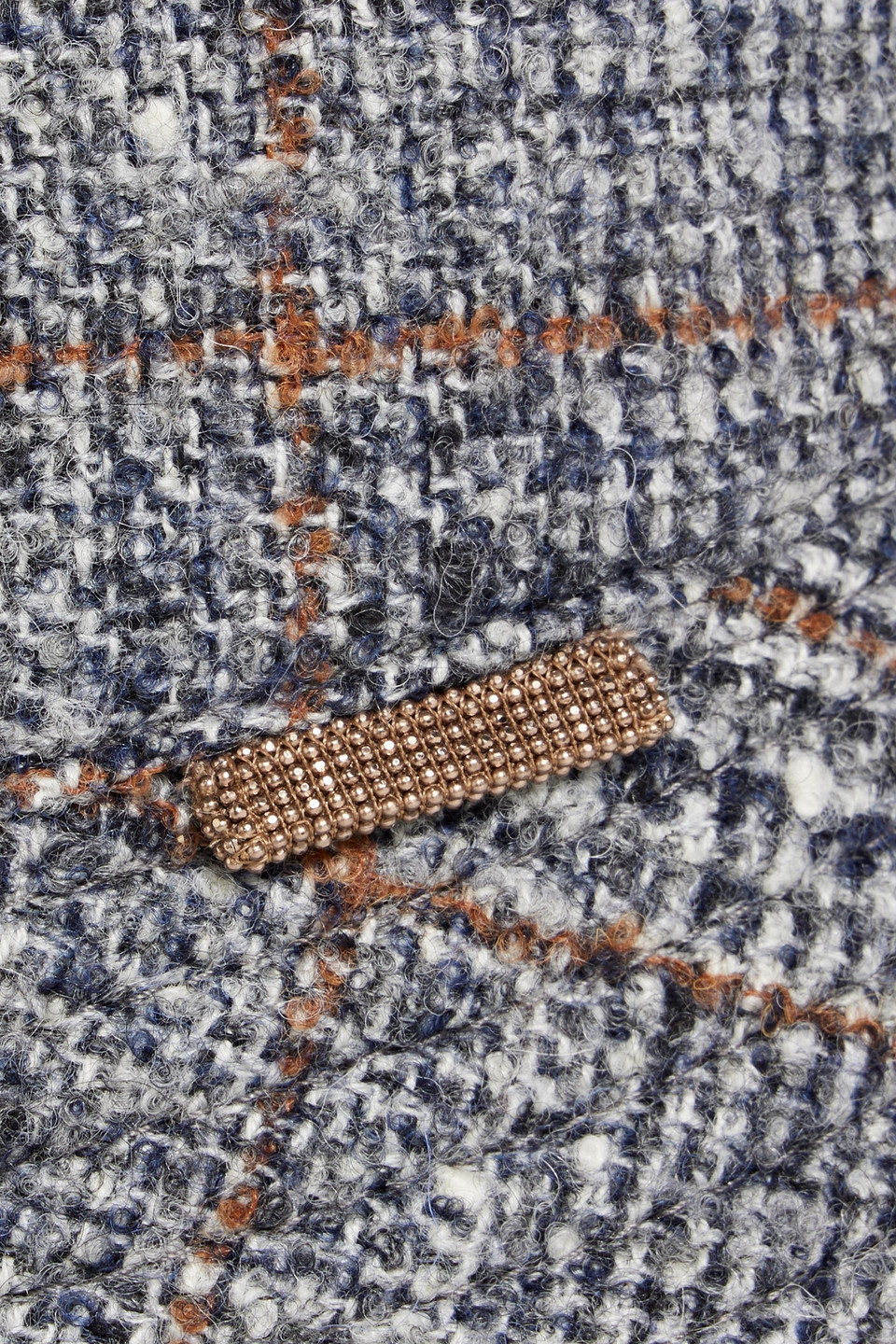 BRUNELLO CUCINELLI BEAD-EMBELLISHED PRINCE OF WALES CHECKED WOOL-BLEND TWEED BUCKET HAT