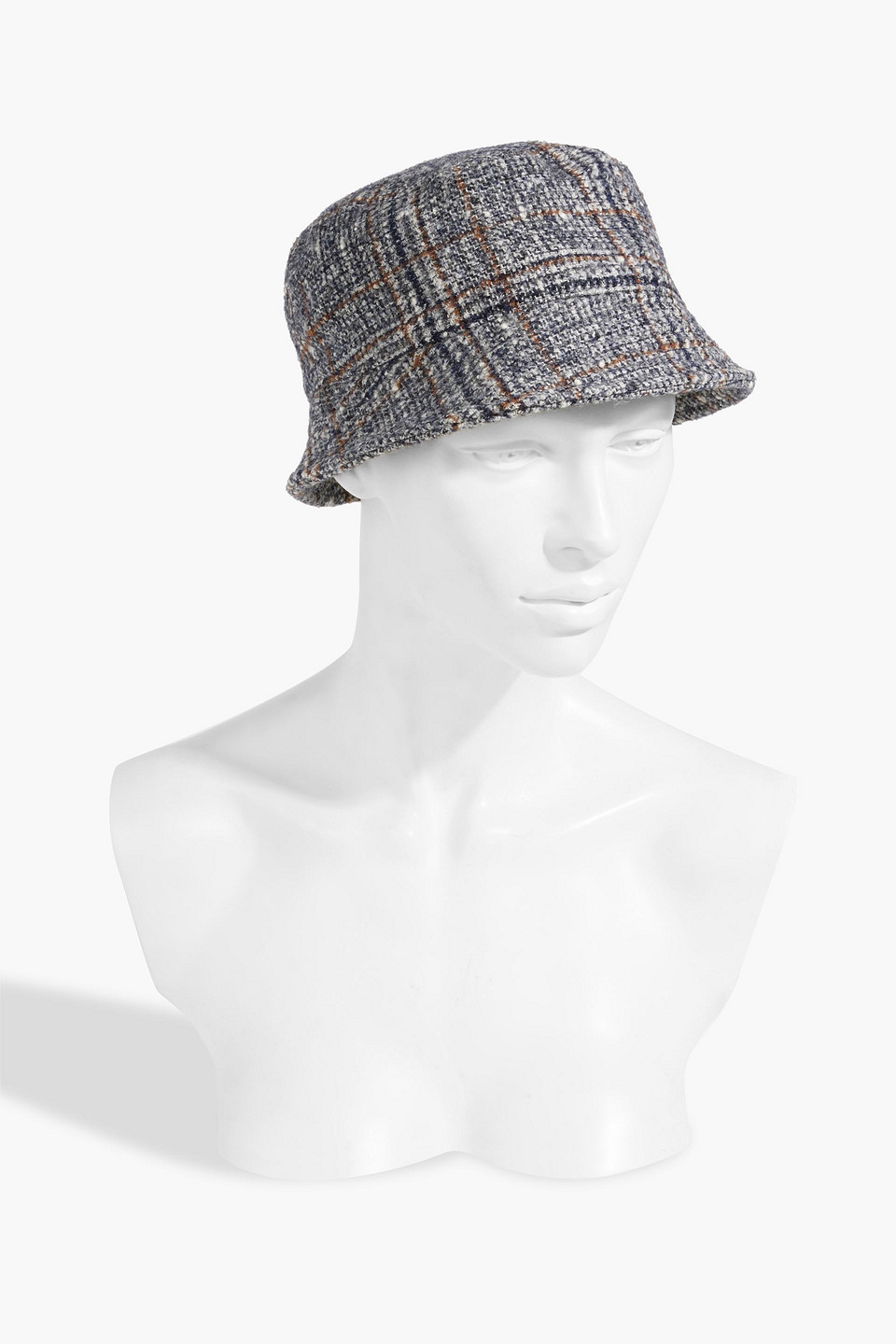 BRUNELLO CUCINELLI BEAD-EMBELLISHED PRINCE OF WALES CHECKED WOOL-BLEND TWEED BUCKET HAT