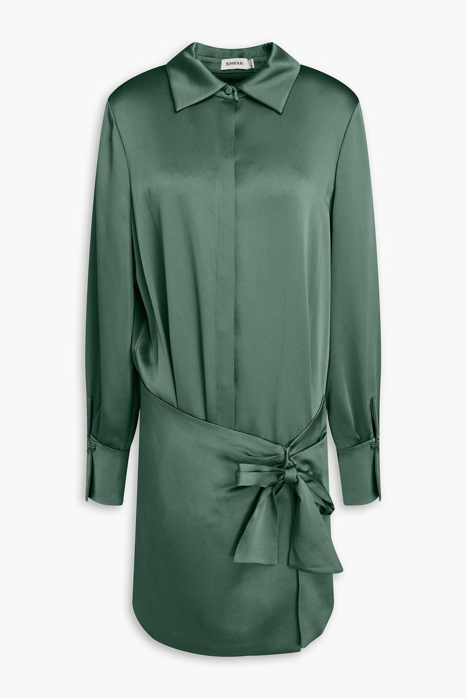 Simkhai Larson Draped Satin-crepe Mini Shirt Dress In Forest Green