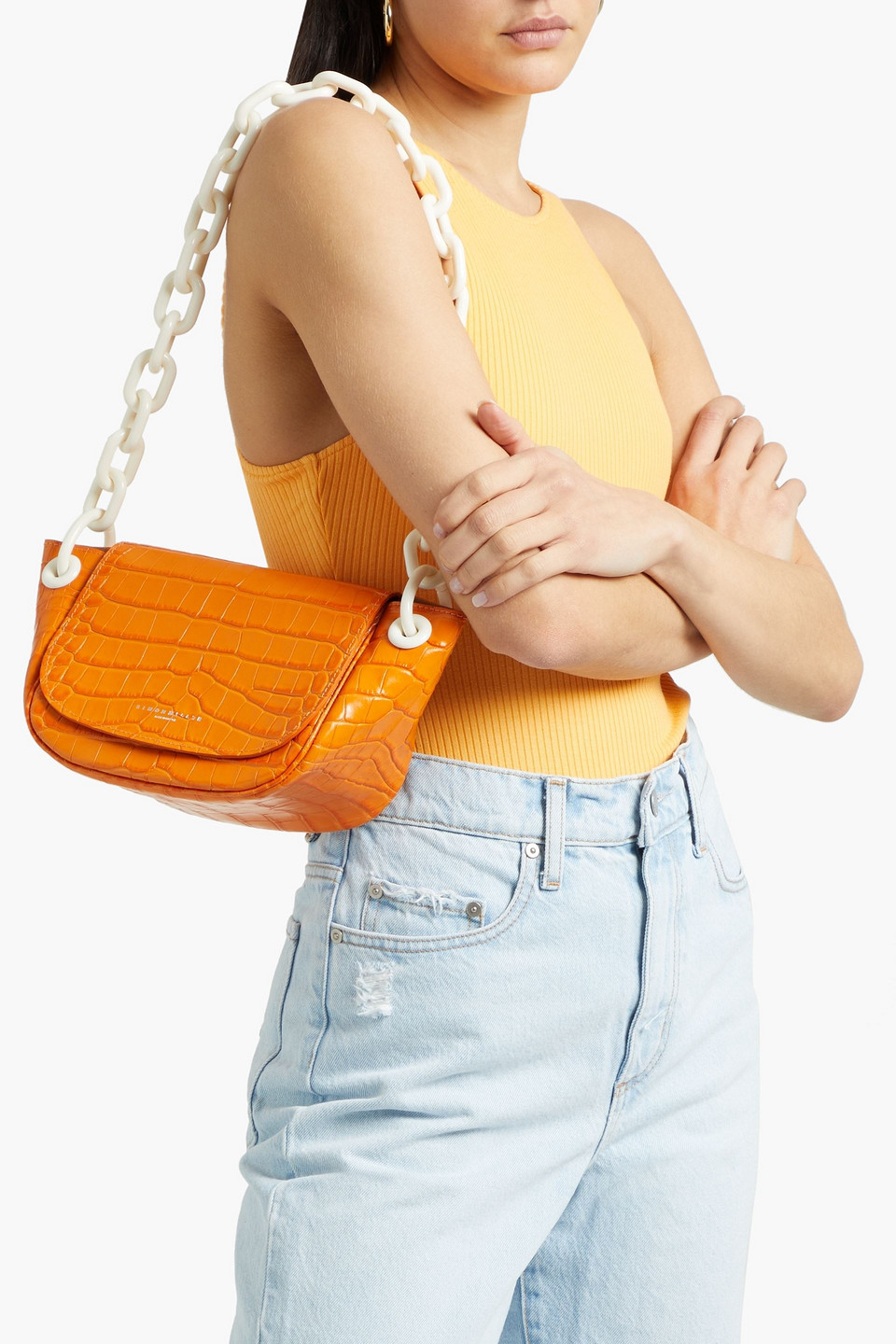 Simon Miller Bend Croc-effect Leather Shoulder Bag In Orange