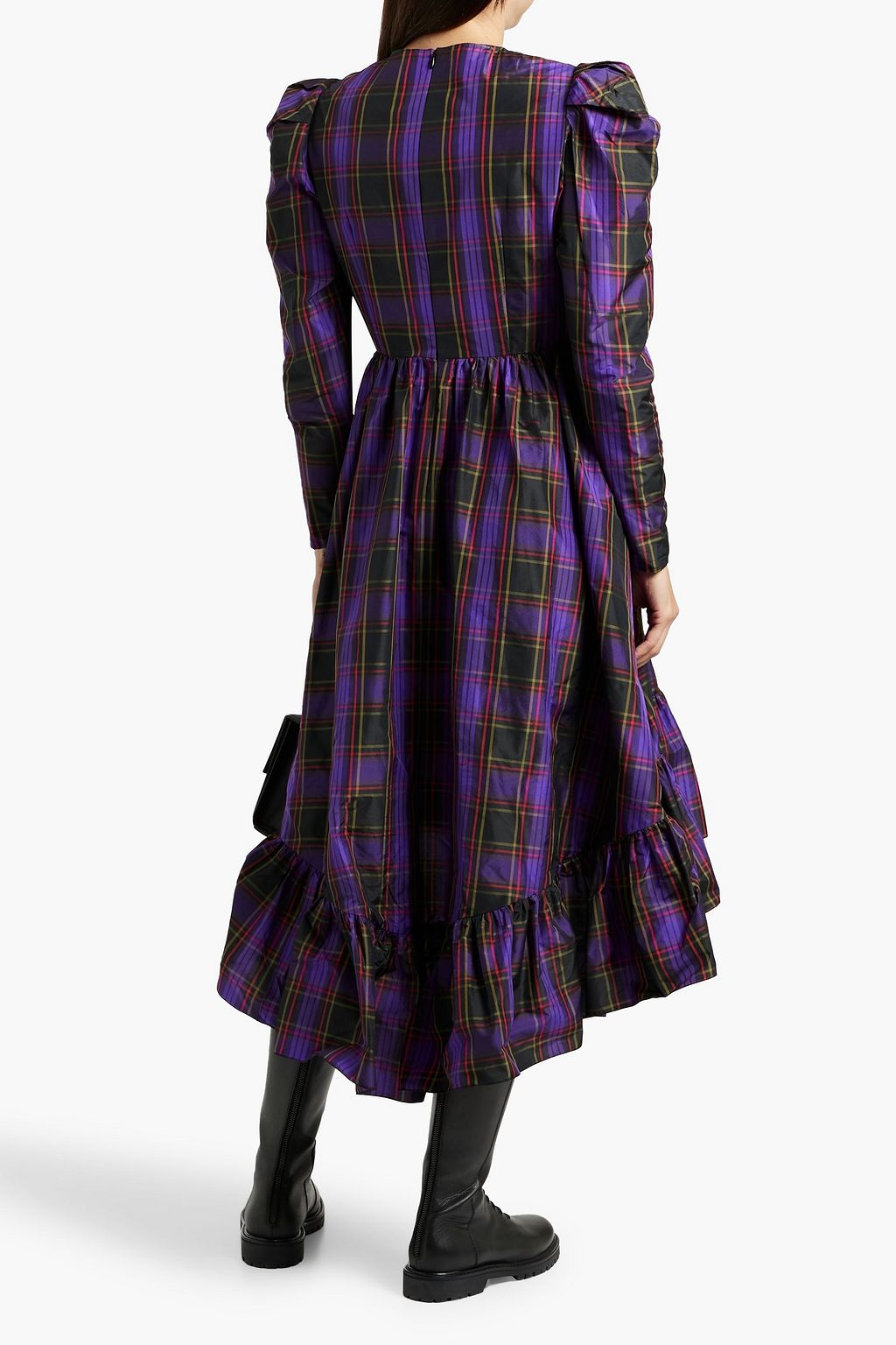 REDVALENTINO Ruffled checked taffeta midi dress