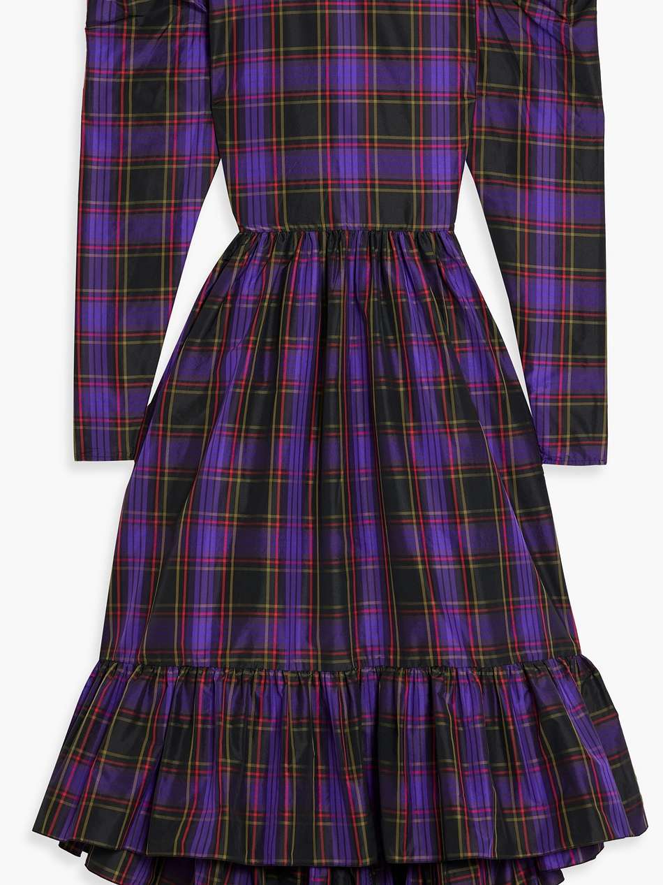 ruffled checked taffeta midi dress