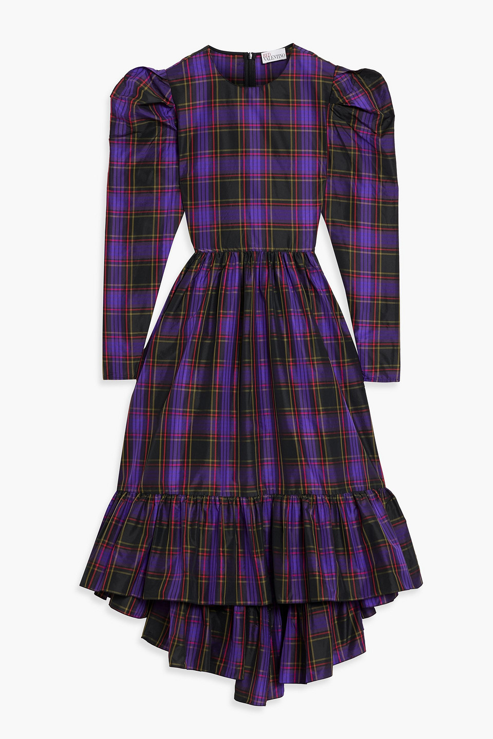 Red Valentino Ruffled Checked Taffeta Midi Dress In Purple