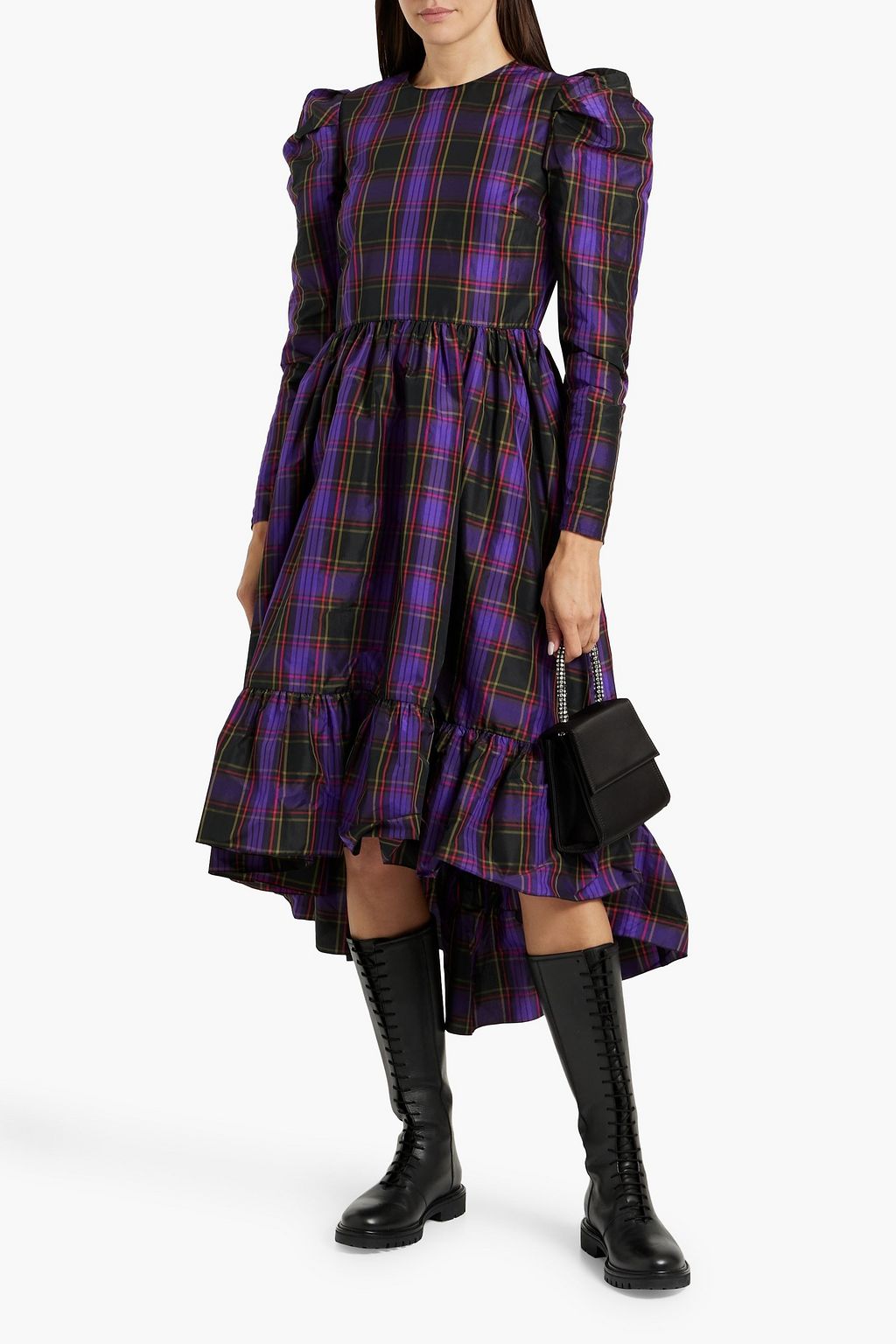REDVALENTINO Ruffled checked taffeta midi dress