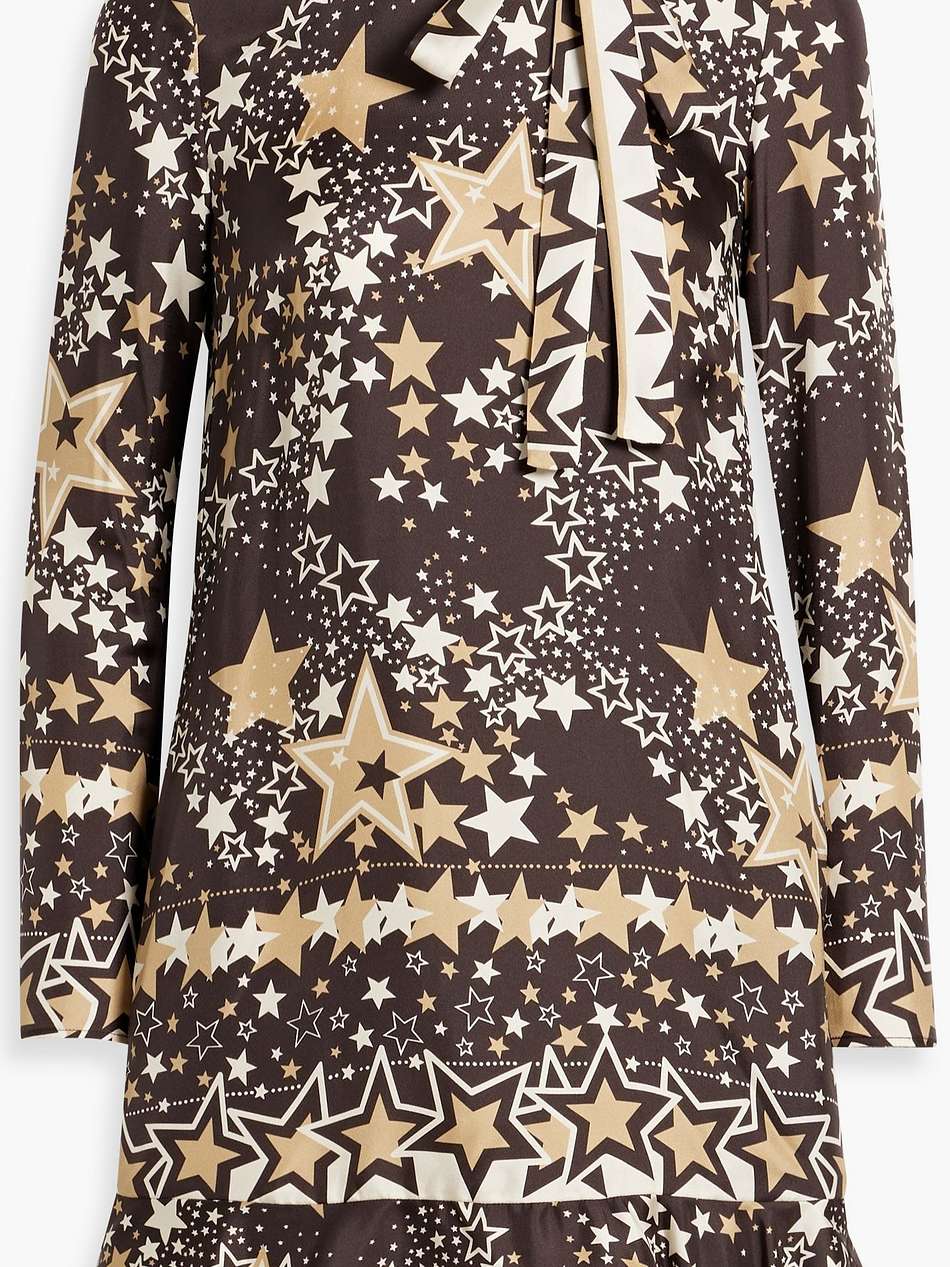 pussy-bow printed silk-twill mini dress