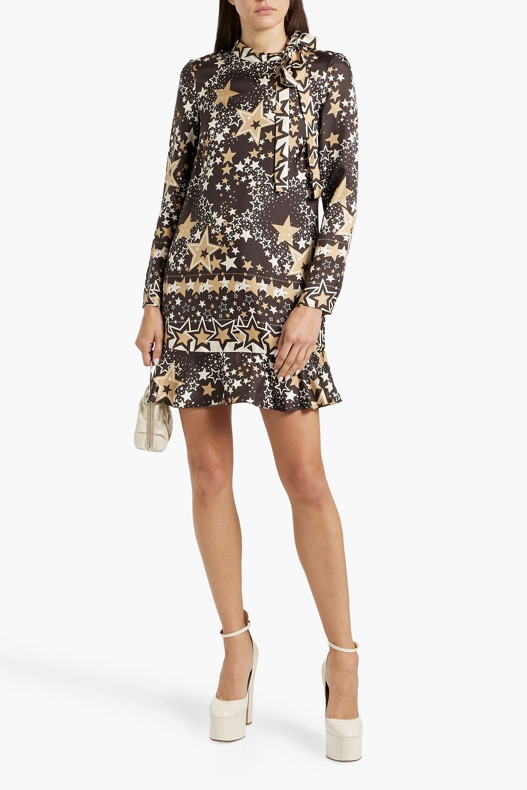 REDVALENTINO Pussy-bow printed silk-twill mini dress