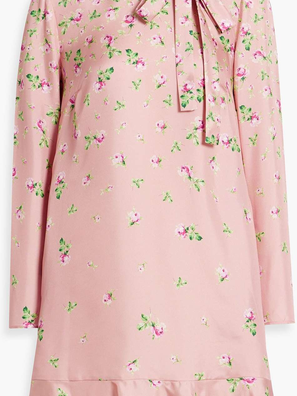 pussy-bow floral-print silk-twill mini dress