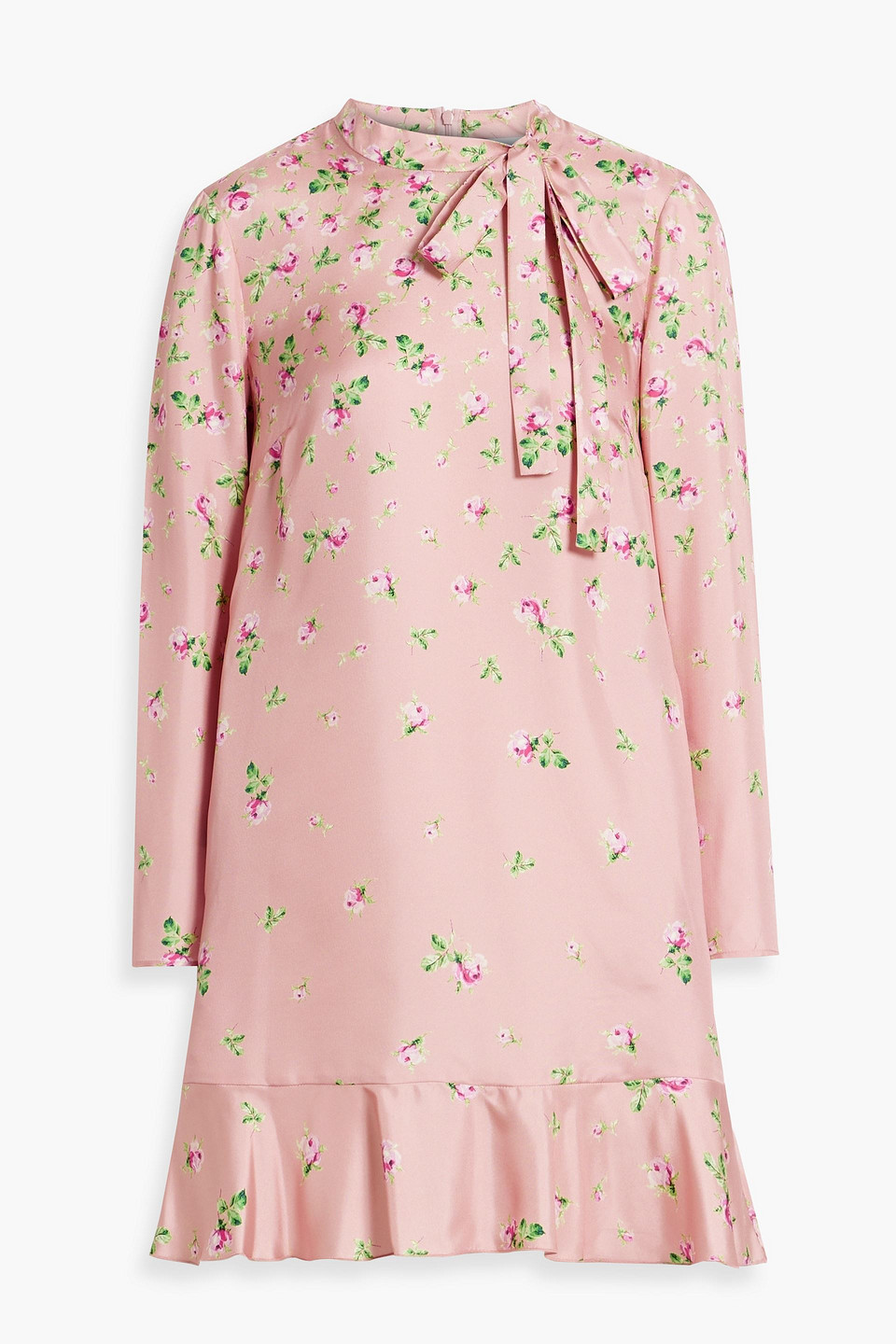 Red Valentino Pussy-bow Floral-print Silk-twill Mini Dress In Pink