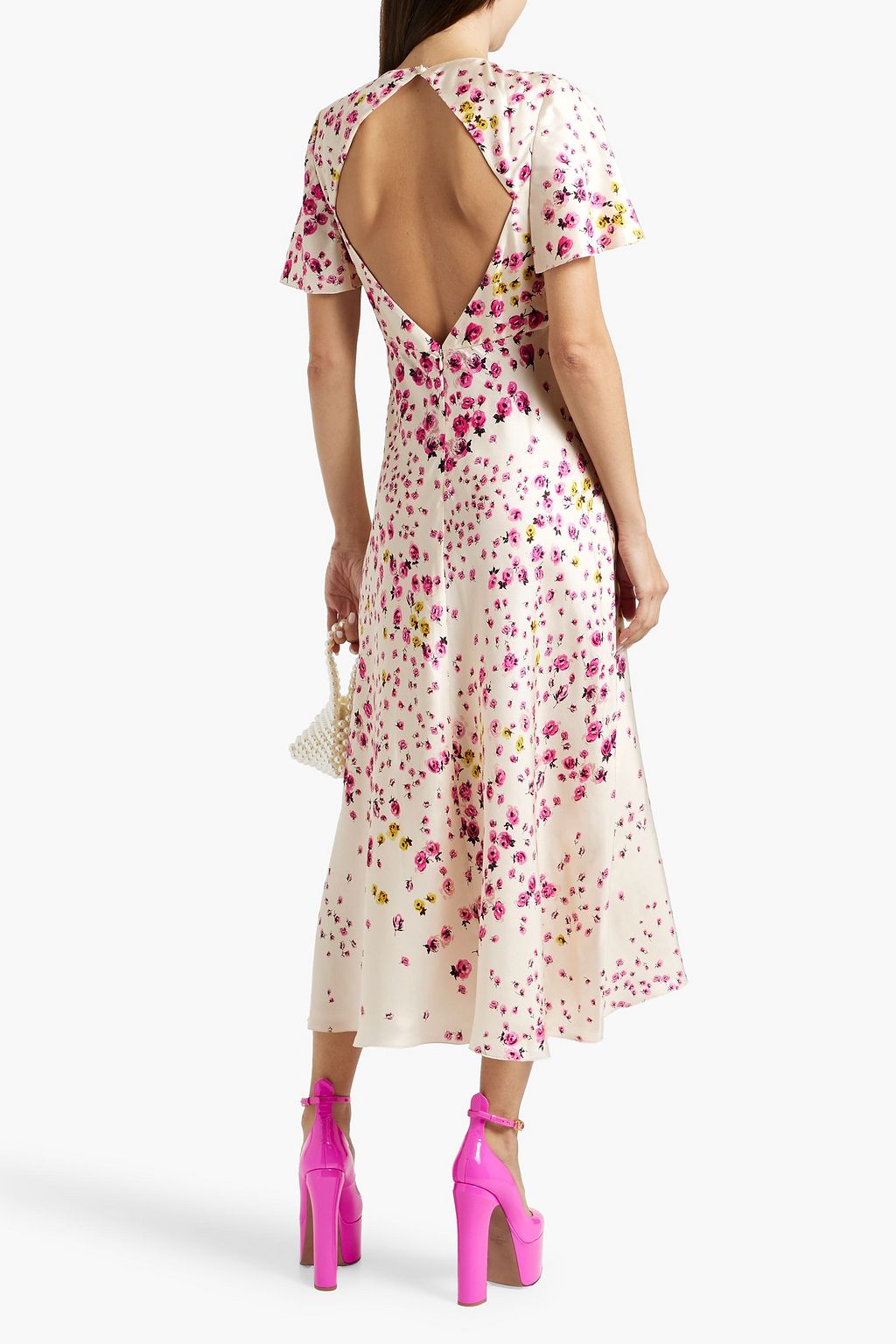 REDVALENTINO Cutout floral-print silk-twill midi dress