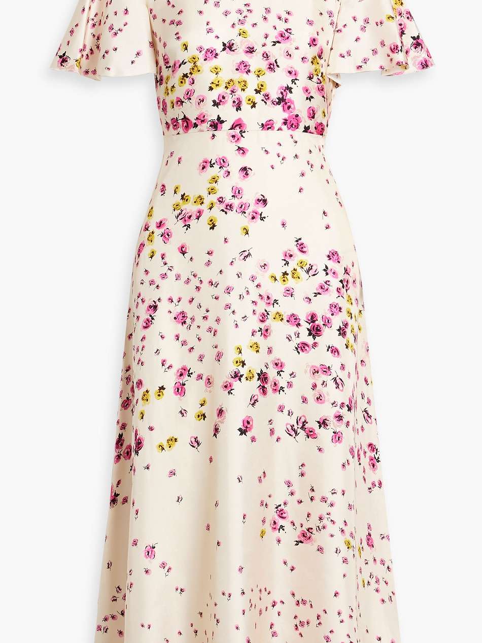 cutout floral-print silk-twill midi dress