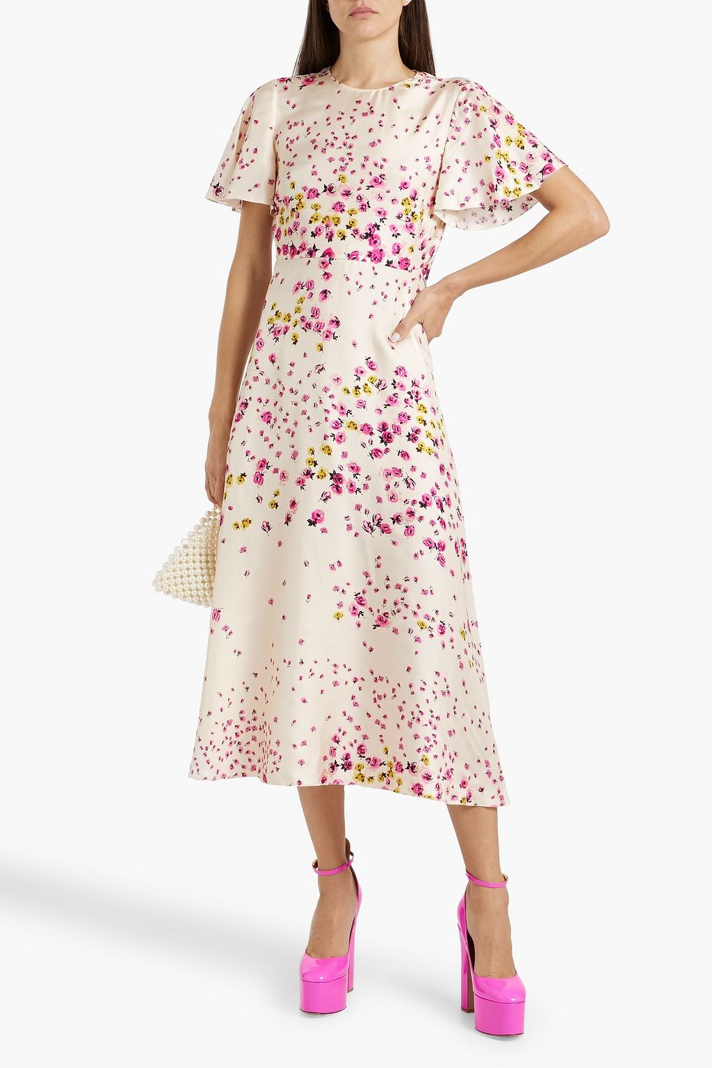 REDVALENTINO Cutout floral-print silk-twill midi dress