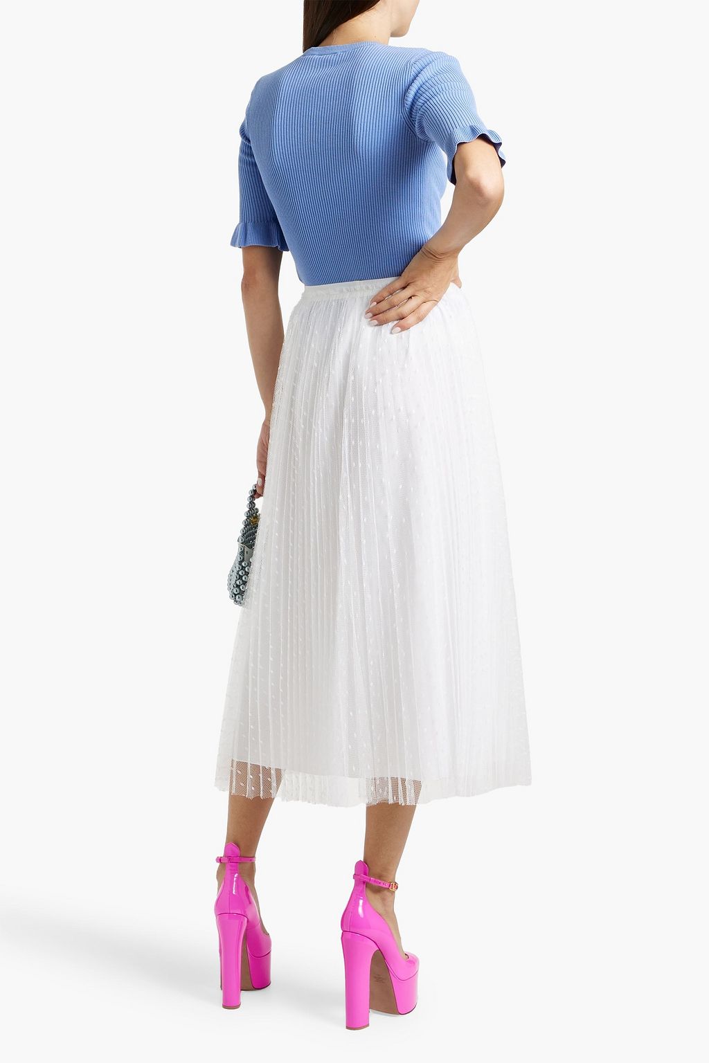 REDVALENTINO Pleated point d'esprit midi skirt