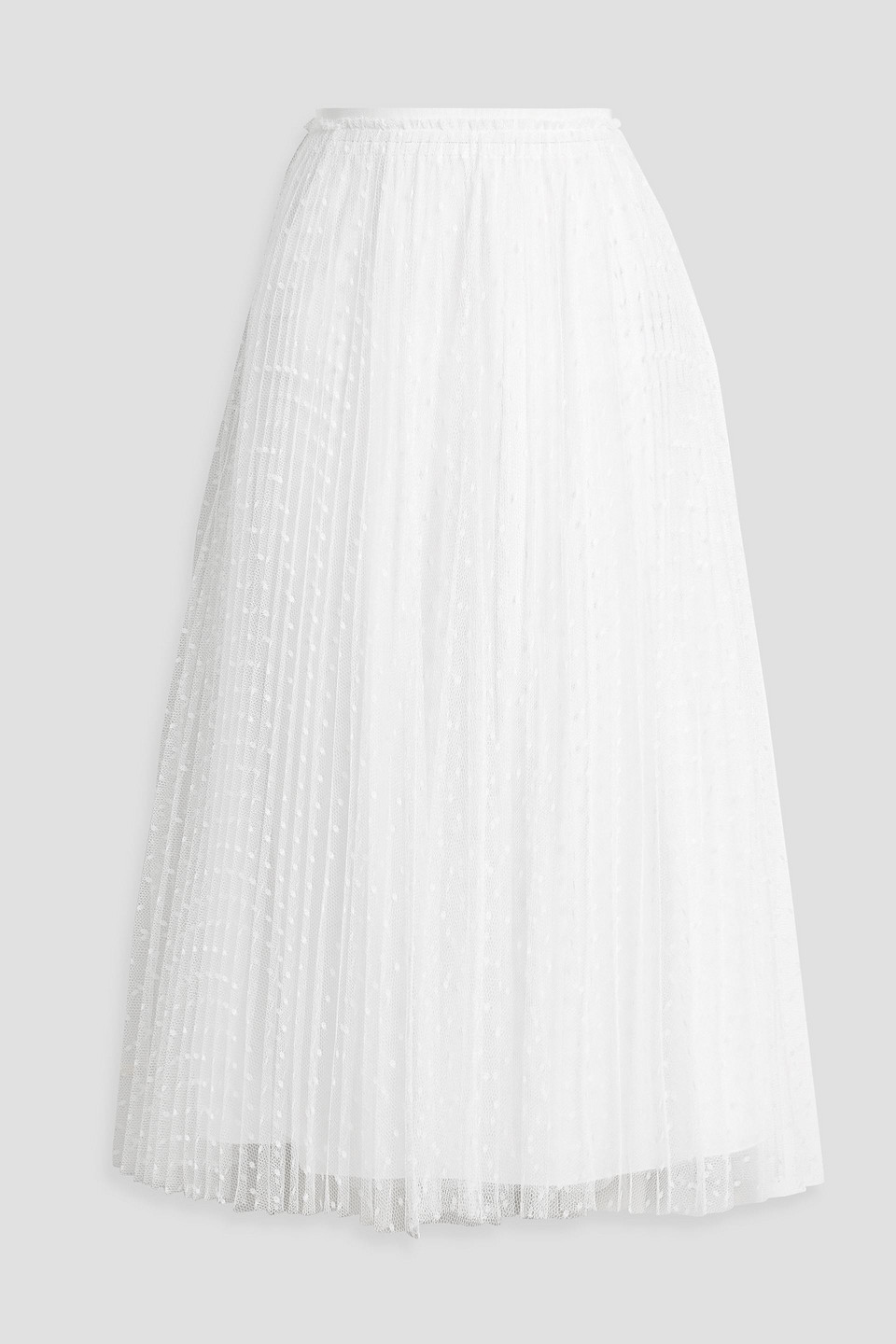 Red Valentino Pleated Point D'esprit Midi Skirt In White