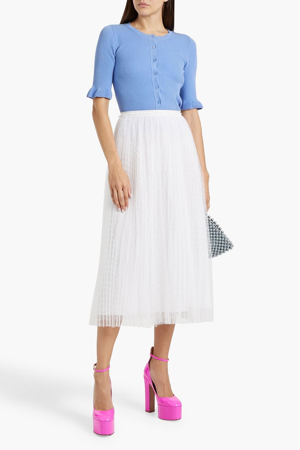 REDVALENTINO Pleated point d'esprit midi skirt