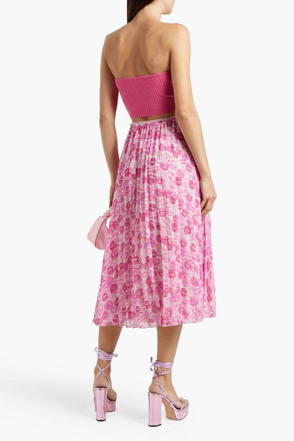 REDVALENTINO Pleated printed crepe de chine midi skirt