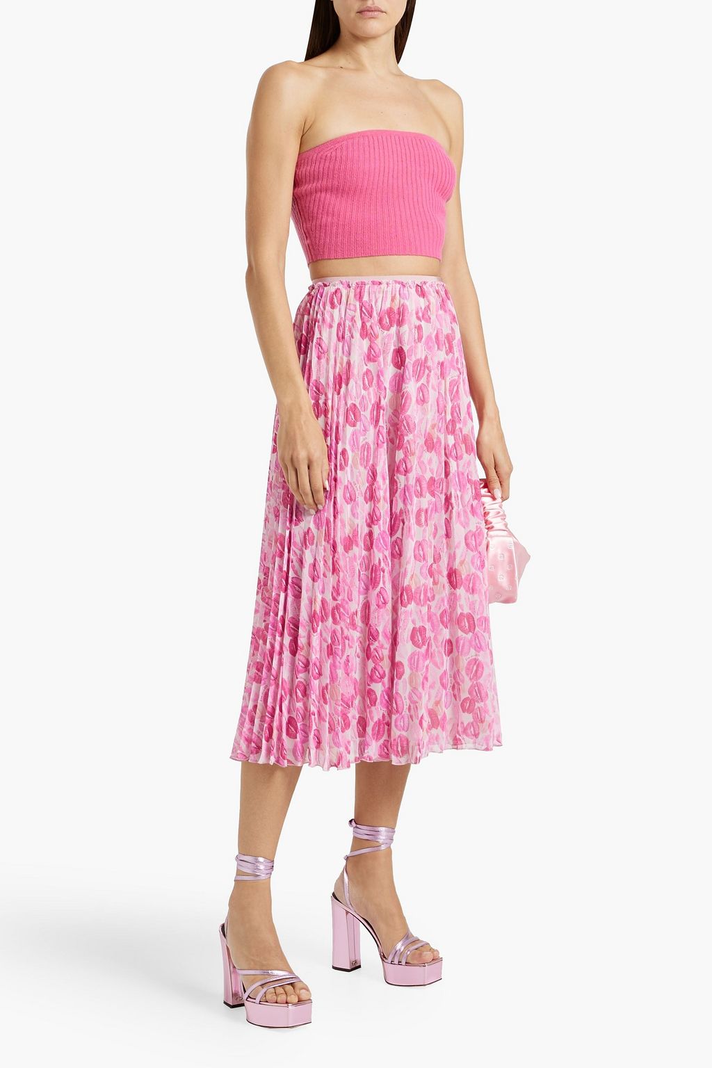 REDVALENTINO Pleated printed crepe de chine midi skirt