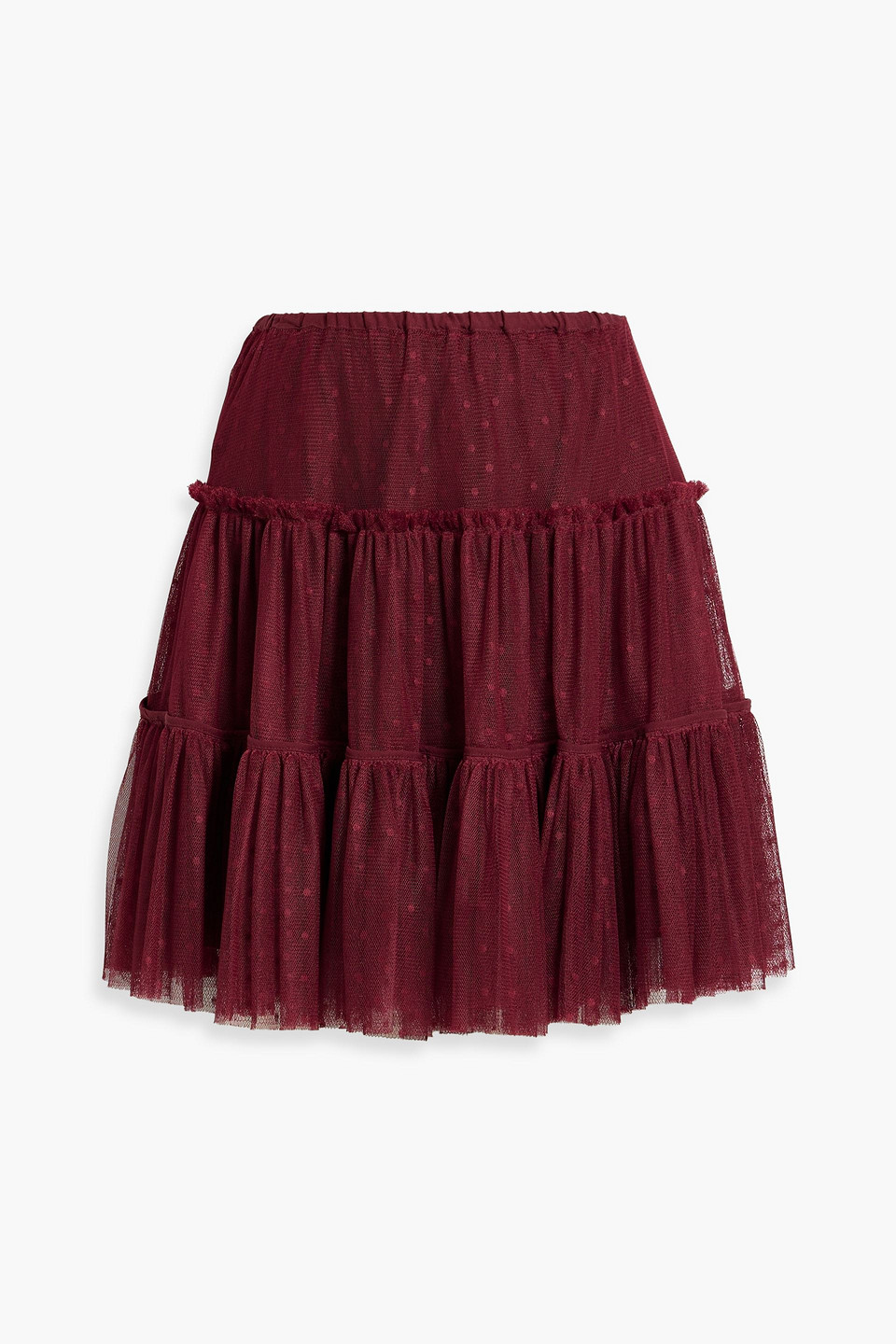 Red Valentino Tiered Point D'esprit Mini Skirt In Burgundy