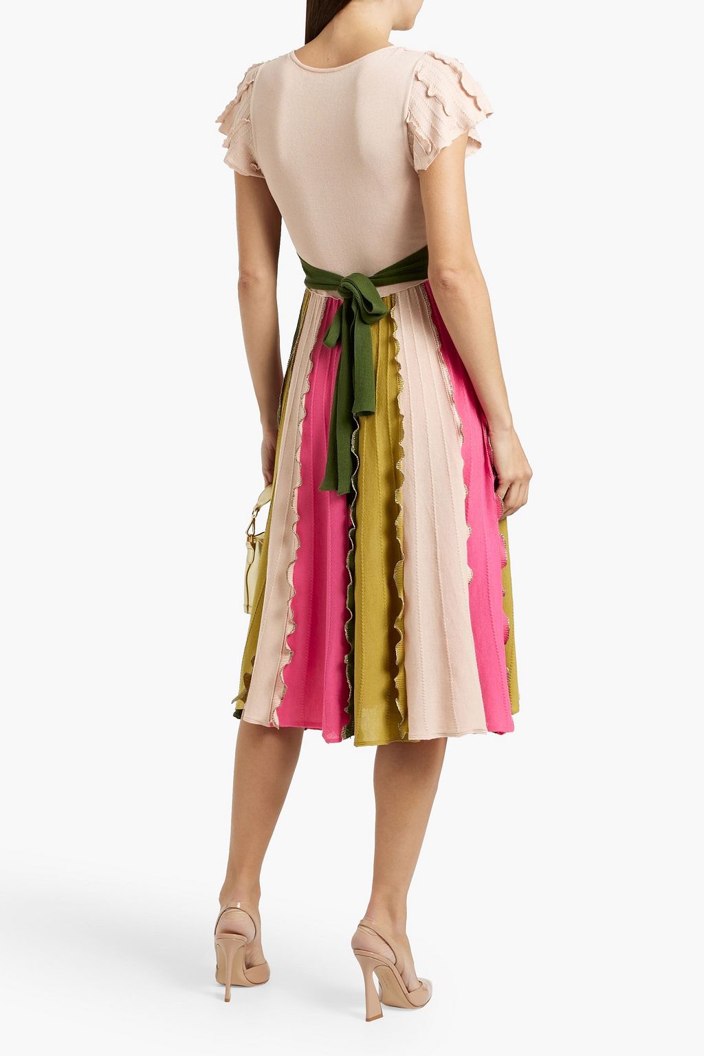 REDVALENTINO Ruffled color-block cotton-blend midi dress