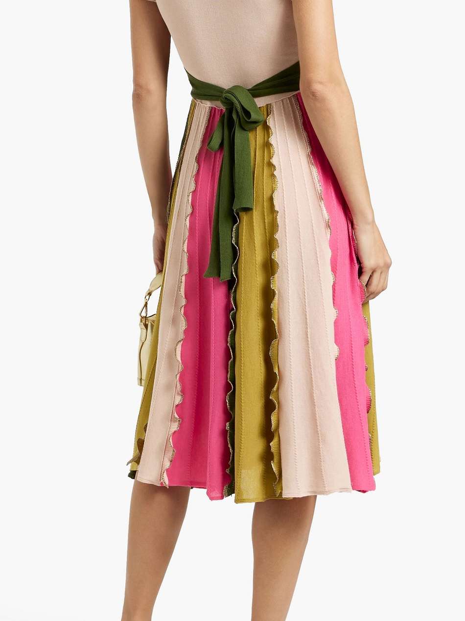ruffled color-block cotton-blend midi dress