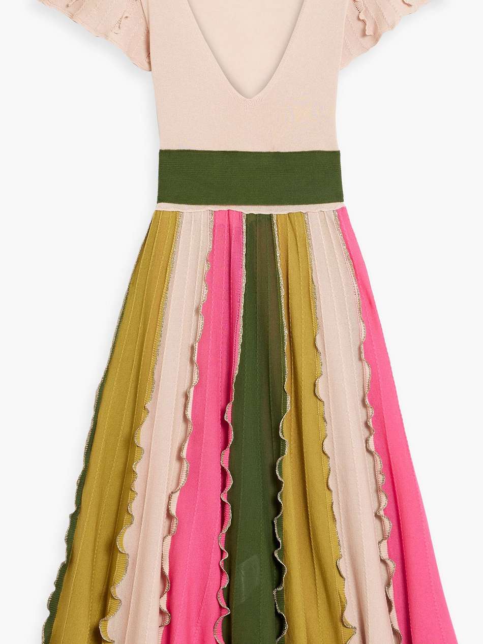 ruffled color-block cotton-blend midi dress