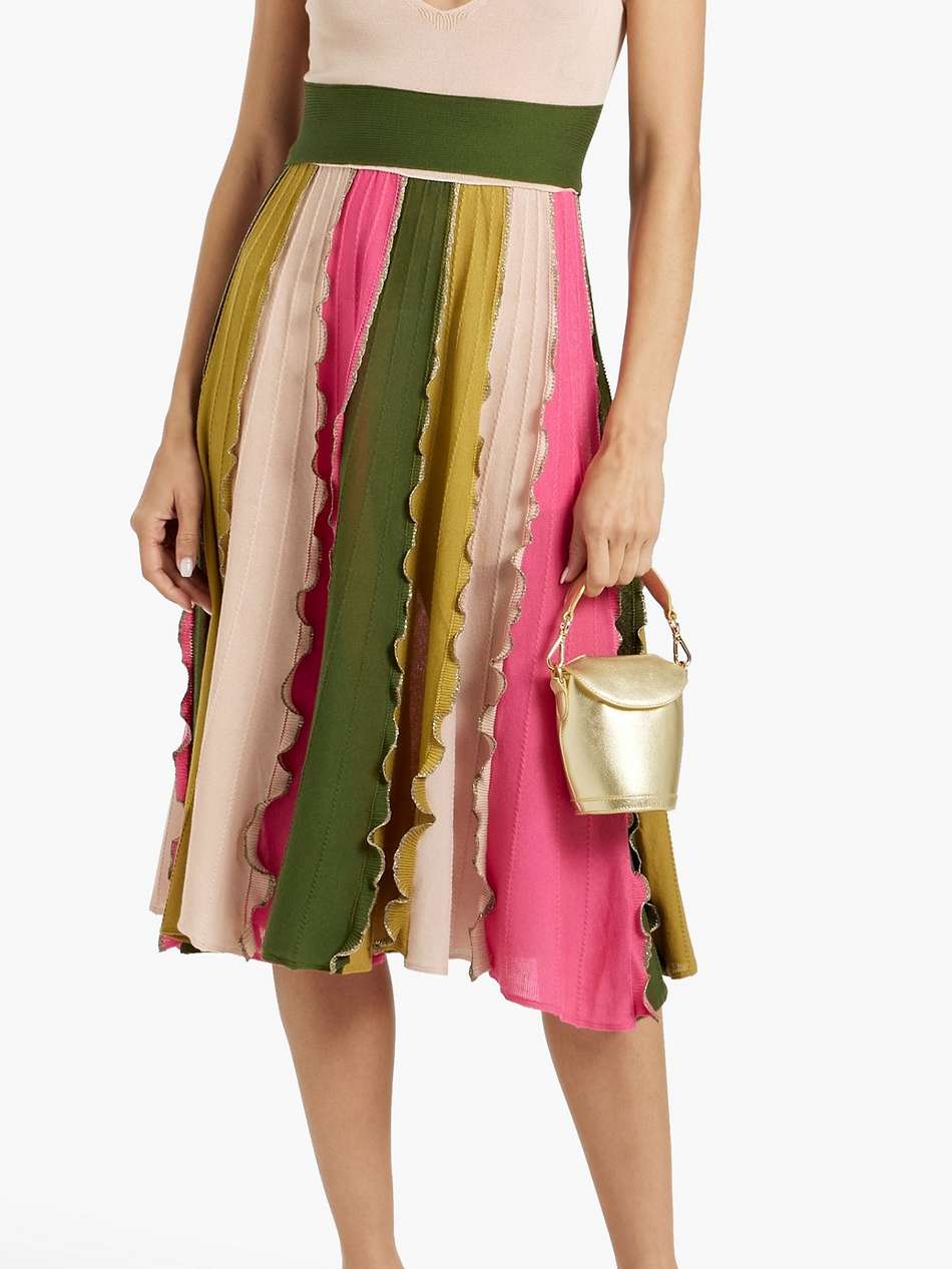 ruffled color-block cotton-blend midi dress